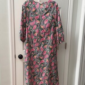 Boden Long Sleeve Paisley Dress in Pink and Green